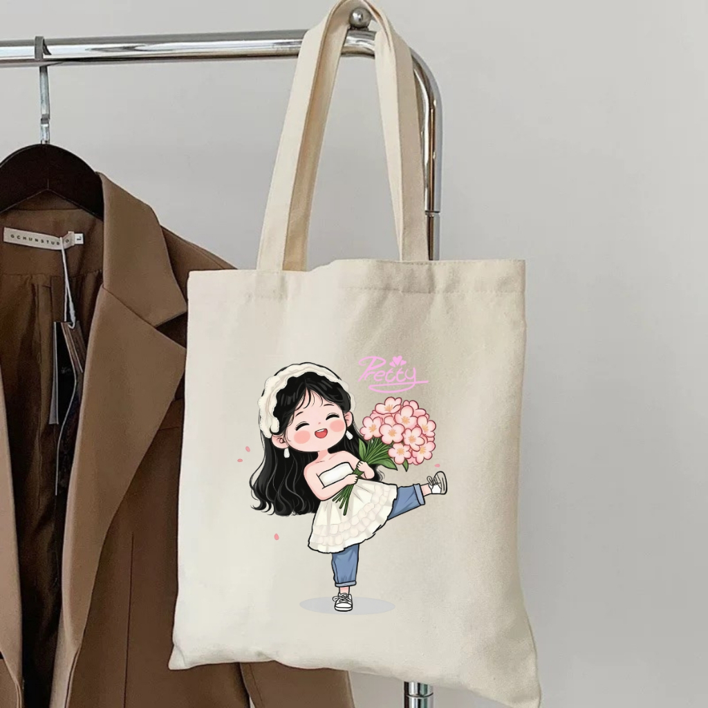 Túi tote vải canvas hình cô gái hot trend có khóa kéo và ngăn phụ We Tee - WTU01_thumbnail_9