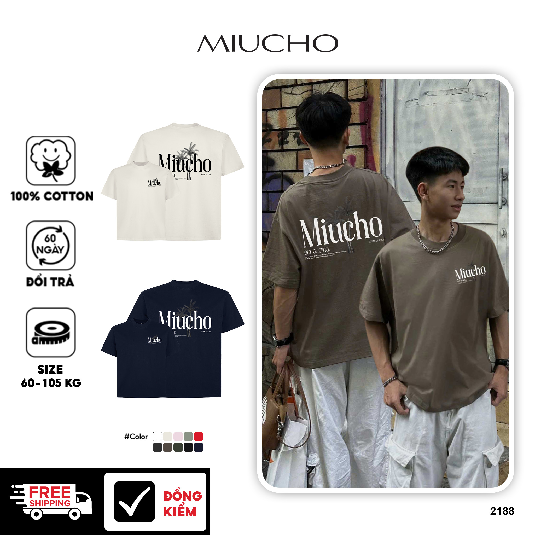 Áo phông nam form boxy hè biển 2188 Miucho Club cổ tròn vải cotton 2c 250gsm đứng form in mix_thumbnail_1