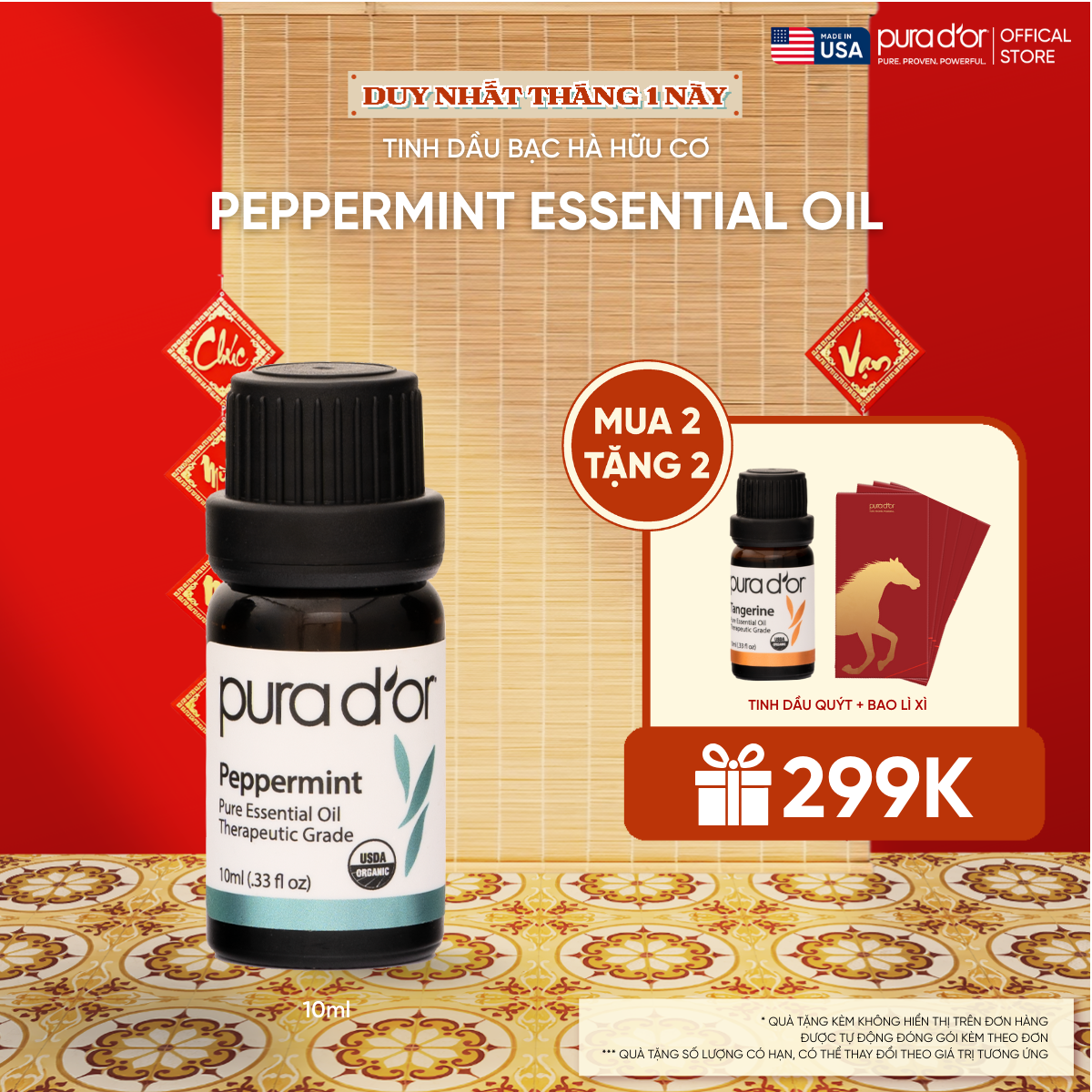 Tinh Dầu Bạc Hà Hữu Cơ PURA D’OR Therapeutic Grade Peppermint Essential Oil 10ML_thumbnail_0