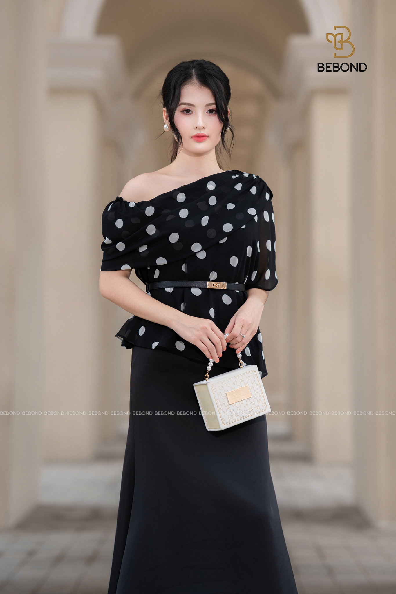 Set áo chấm bi trễ vai LEVANA màu ĐEN_thumbnail_6