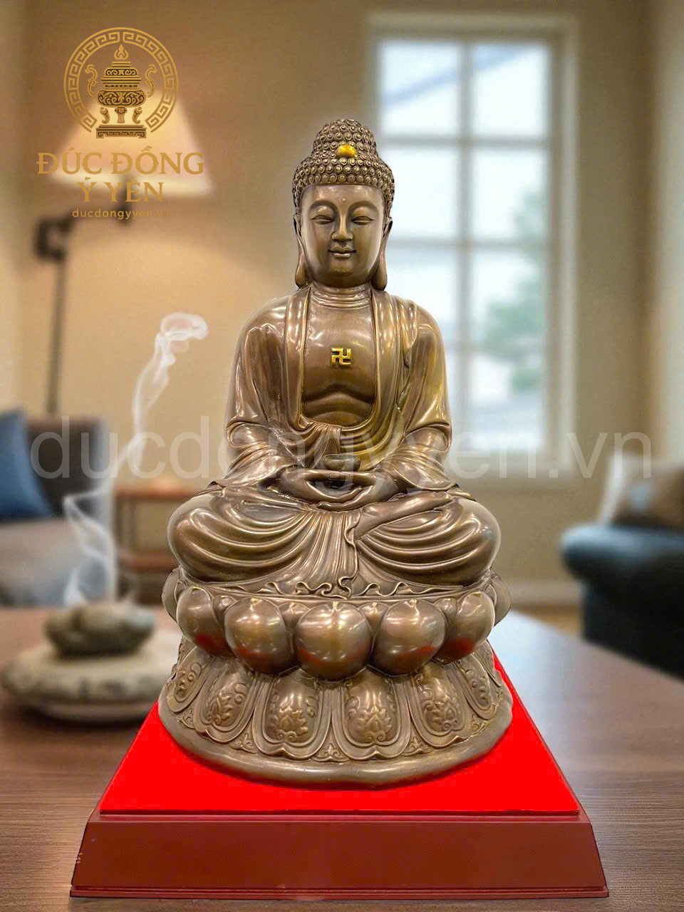 Tượng phật A Di Đà ngồi đài sen đúc đồng vàng làm màu giả cổ _thumbnail_1