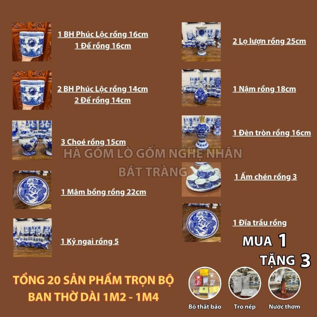 HG340 Đồ Thờ Cúng Bộ 20 món ban thờ 1M2 - 1M4 men lam nghệ nhân Bát Tràng chế tác TẶNG Thất Bảo, Tro Nếp_thumbnail_1