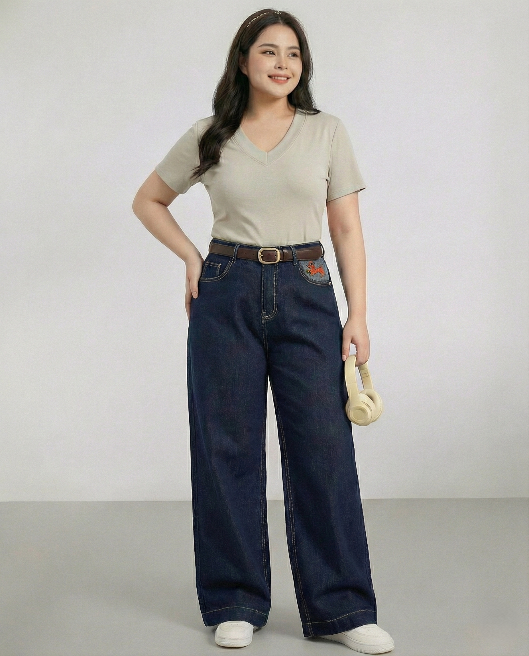 BIGSIZE NỮ-Quần suông thêu cún cam T- QJ608