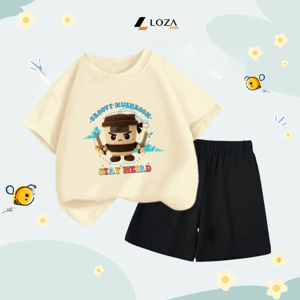 Bộ đồ bé trai in hình 'Cappuccino Stay Heird' - Loza SB404_thumbnail_2