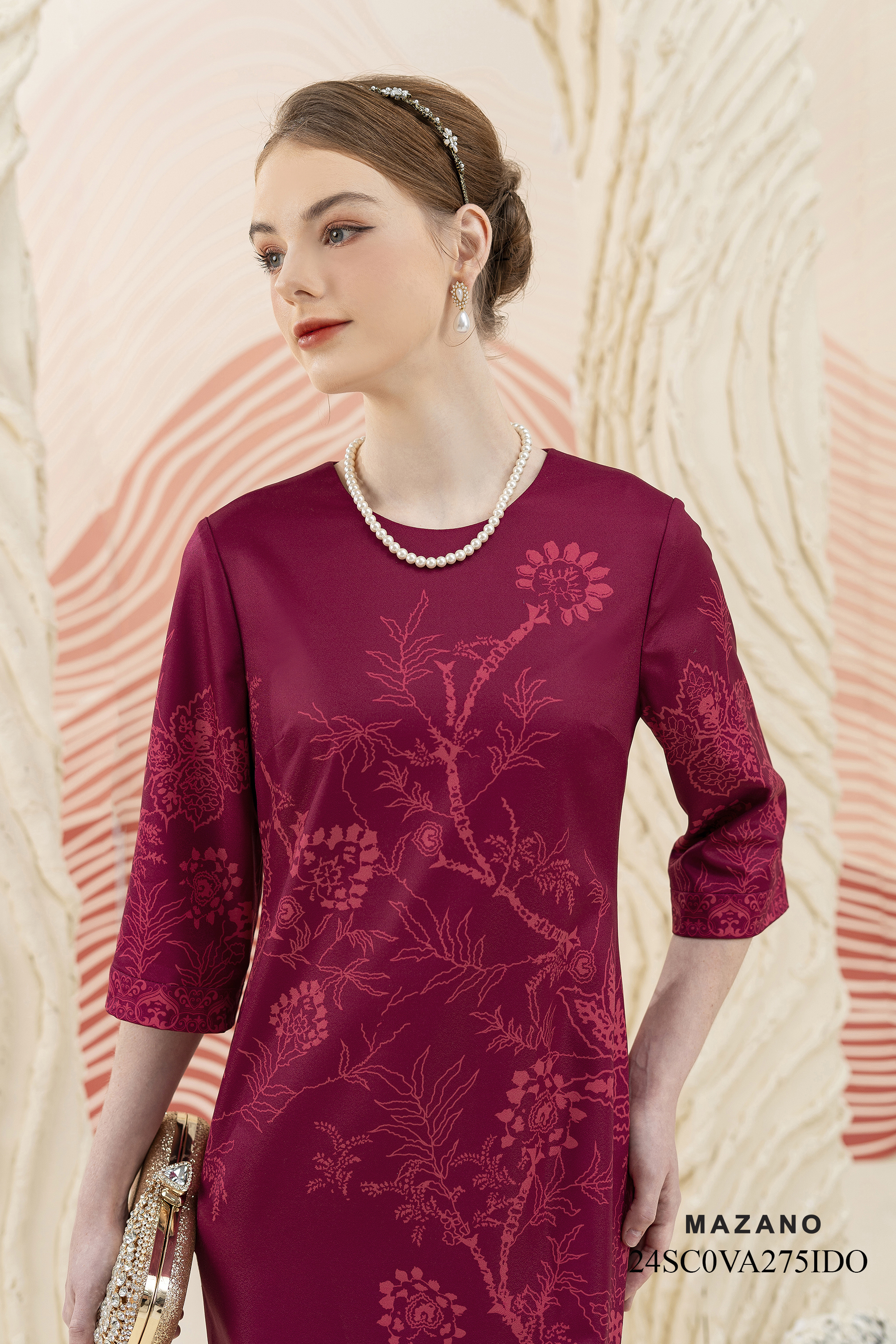 Váy Đầm suông Vải thô Hoạ tiết cách điệu Cổ tròn Tay lỡ Dài đến bắp chân_thumbnail_4