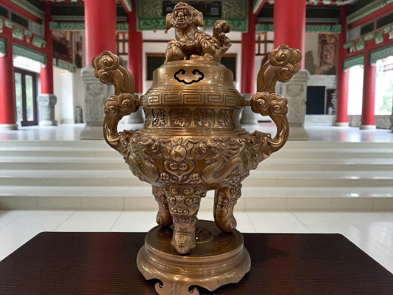 Bộ ngũ sự hoa văn rồng đúc đồng đỏ cao 70cm _thumbnail_2