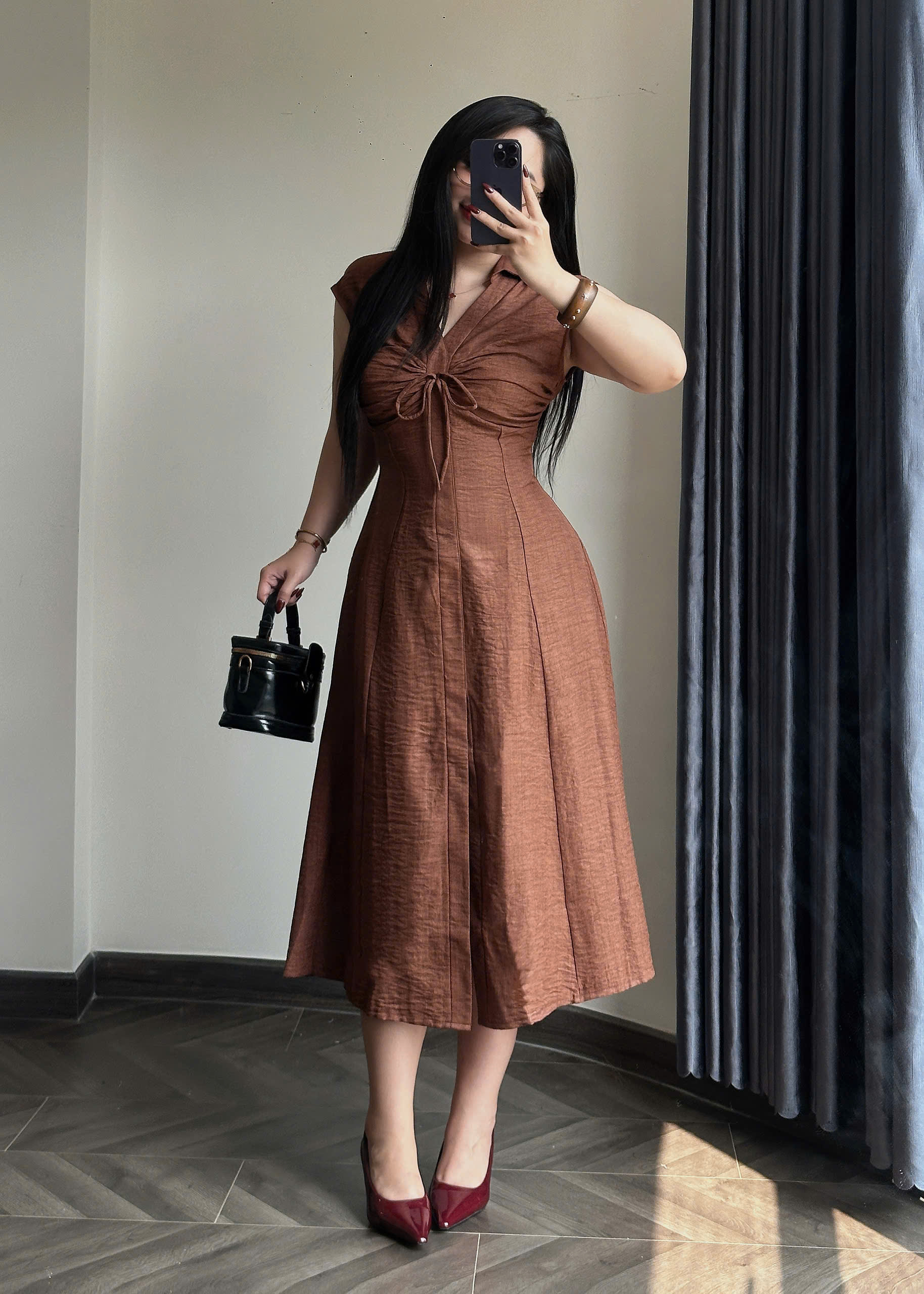 Đầm dáng dài phối nơ cùng xếp ly ngực bigsize DA177_thumbnail_4