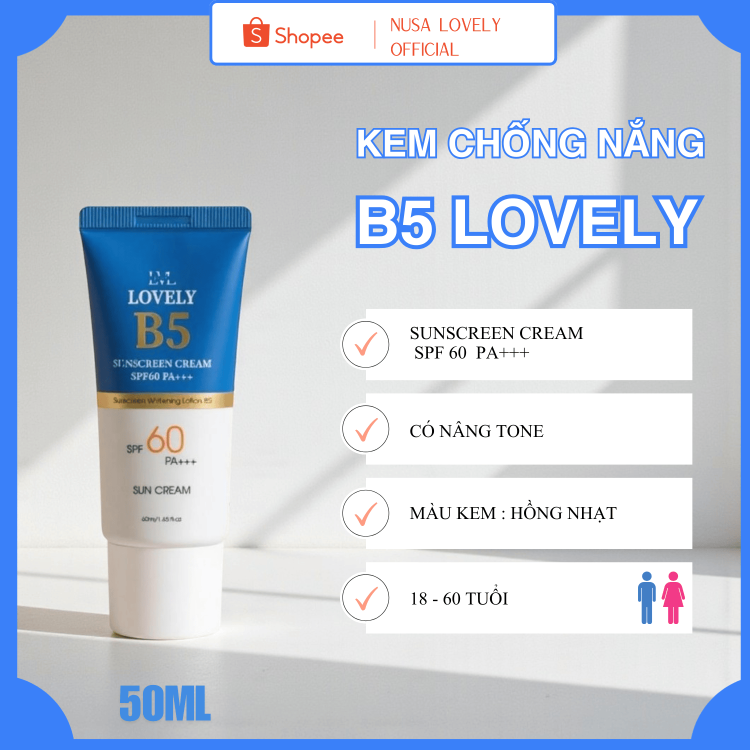 Kem Chống Nắng Nâng Tone B5 Lovely 50ml