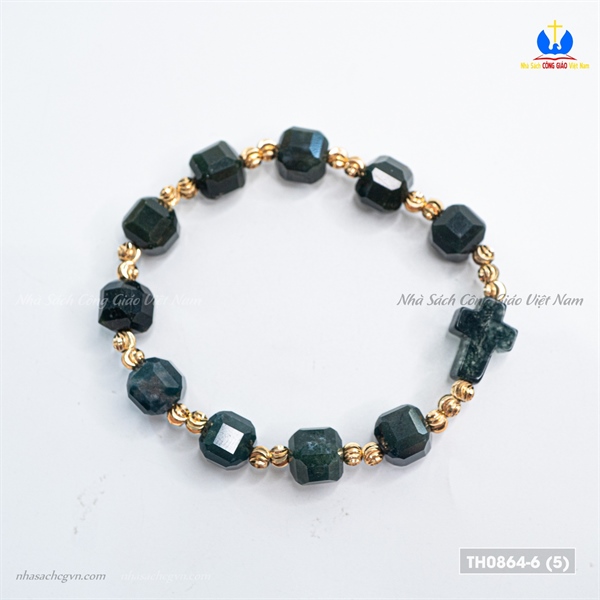 Vòng Mân Côi đá vuông 8ly màu xanh ngọc bích vàng thánh giá đá_thumbnail_4