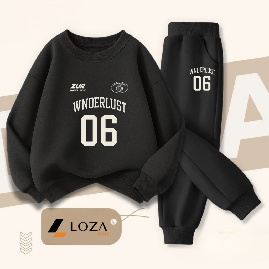 Bộ nỉ cho bé trai màu đen in nhiều hình size 18-42kg - Quần áo nỉ cho trẻ em Loza Kids BI002_thumbnail_0