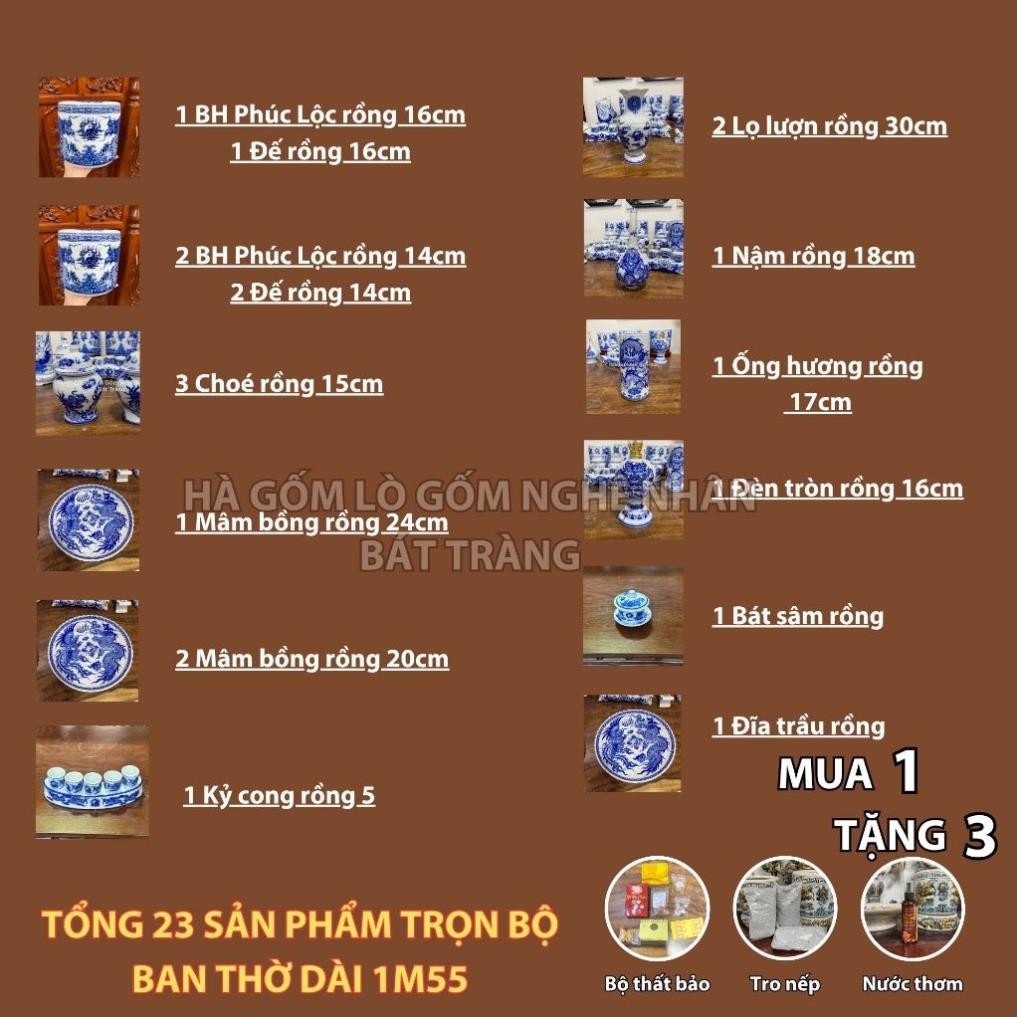 HG377 Đồ Thờ Cúng Bộ 23 món ban thờ 1M55 men lam nghệ nhân Bát Tràng chế tác TẶNG Thất Bảo, Tro Nếp_thumbnail_1