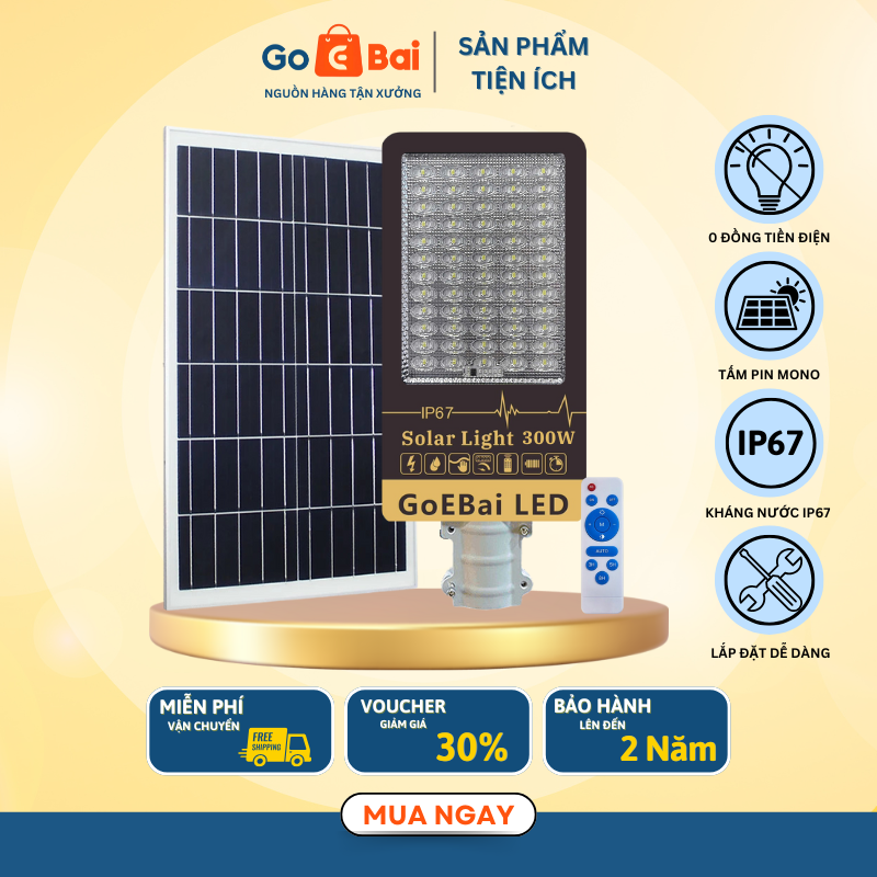 Đèn Đường Bàn Chải Năng Lượng Mặt Trời 300W Mắt Ngọc - Goebai LED
