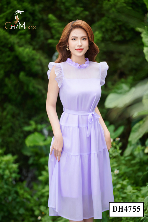 Đầm xoè tím cổ nhún_thumbnail_0