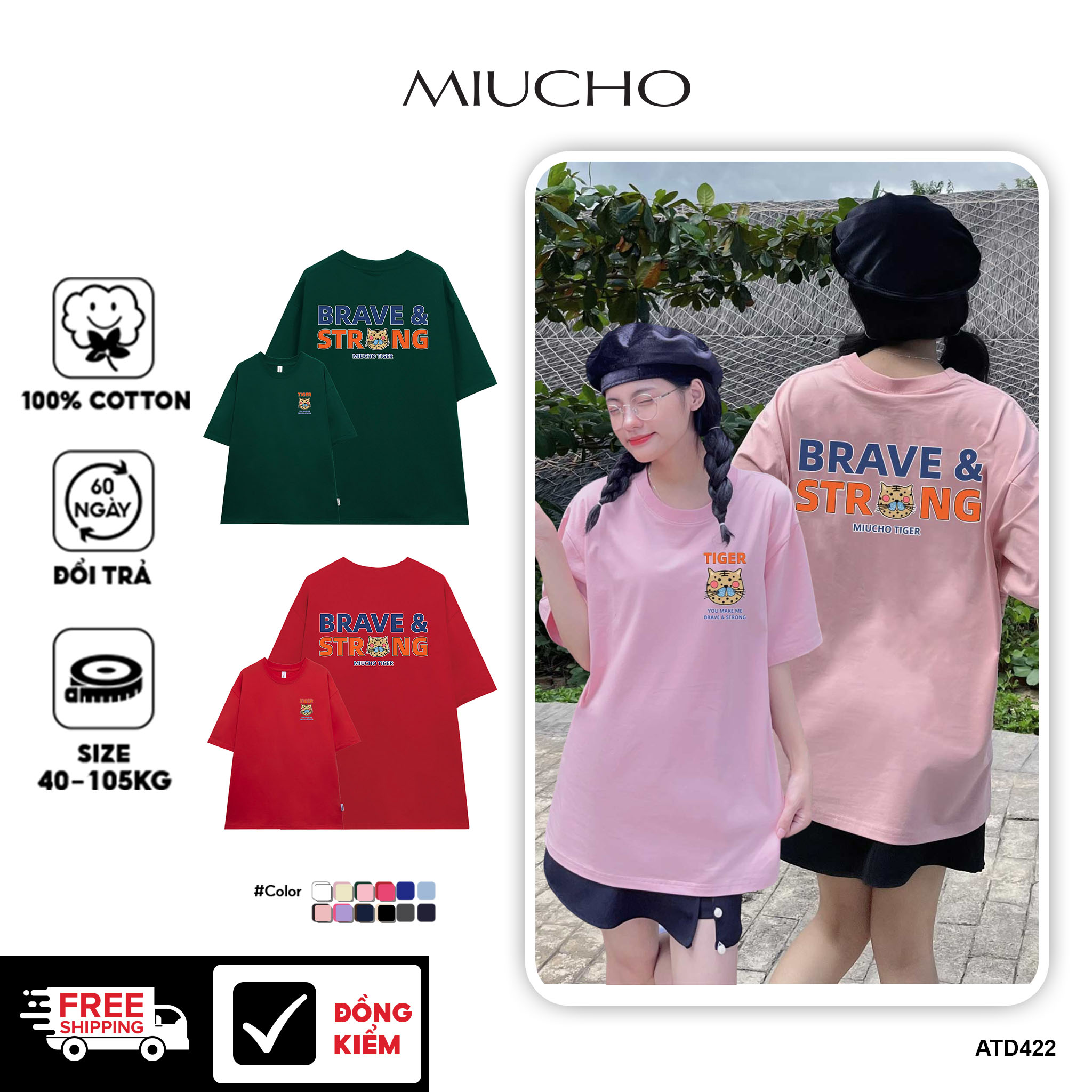 Áo thun nữ form rộng 12 con giáp tuổi Dần (tuổi hổ) ATD422 Miucho cotton cổ tròn in graphic