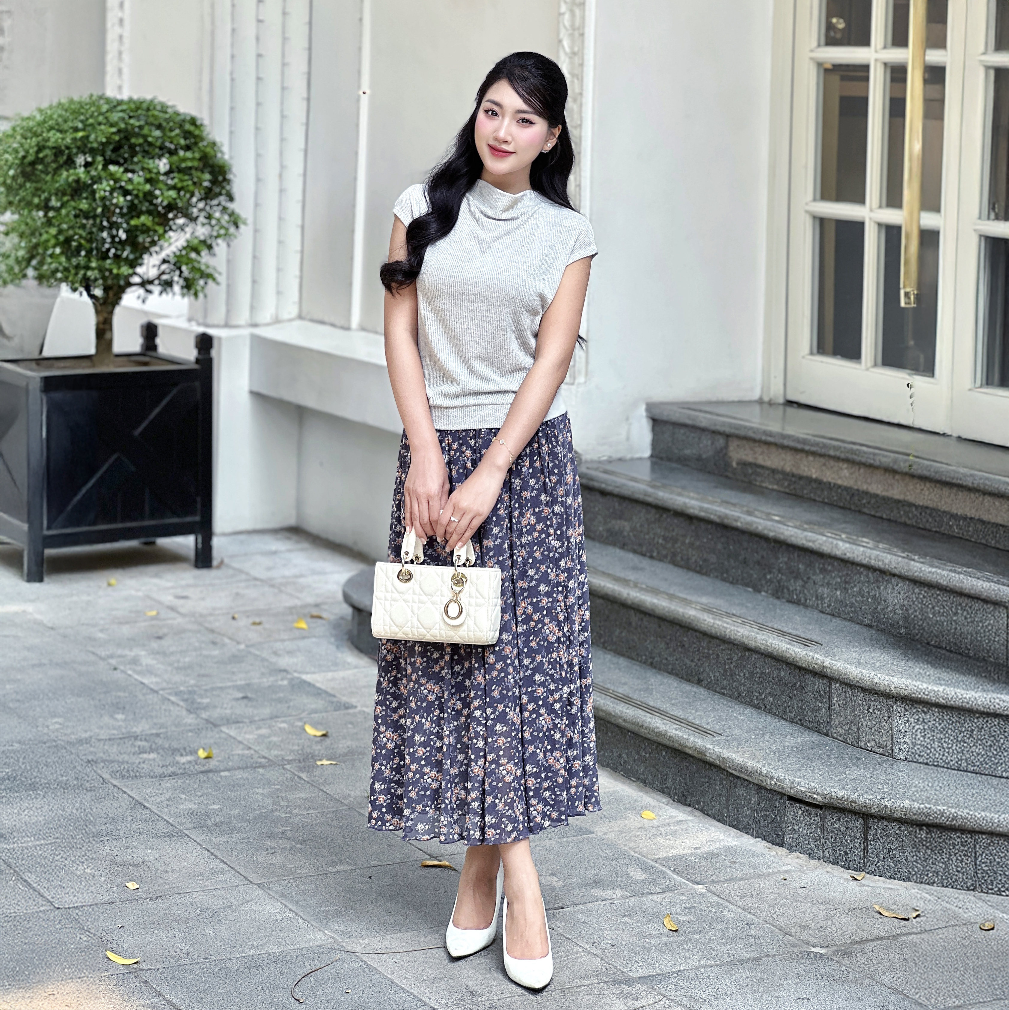 Chân váy dài hoa nhí Narsis B24006 dáng xòe 2 lớp, chất voan nhẹ, phong cách Hàn Quốc._thumbnail_1