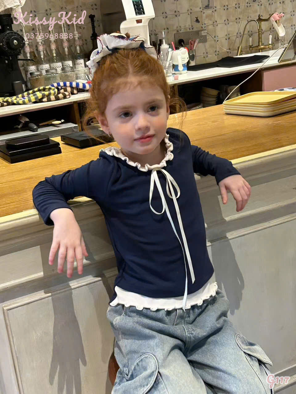 (G117) Áo nỉ mỏng xanh than cổ bèo trắng MTZ_thumbnail_0