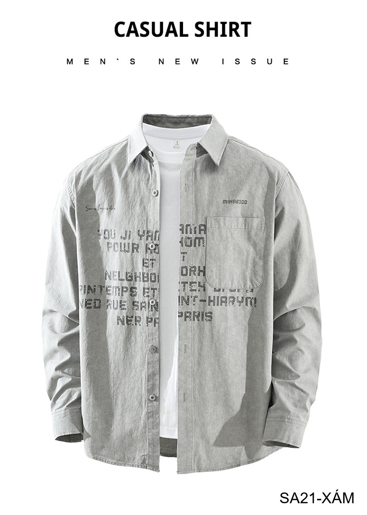 SA21 - Áo sơ mi nam dáng rộng phong cách Nhật Bản, cổ bẻ, tay dài, họa tiết chữ, chất cotton mềm mại_thumbnail_10