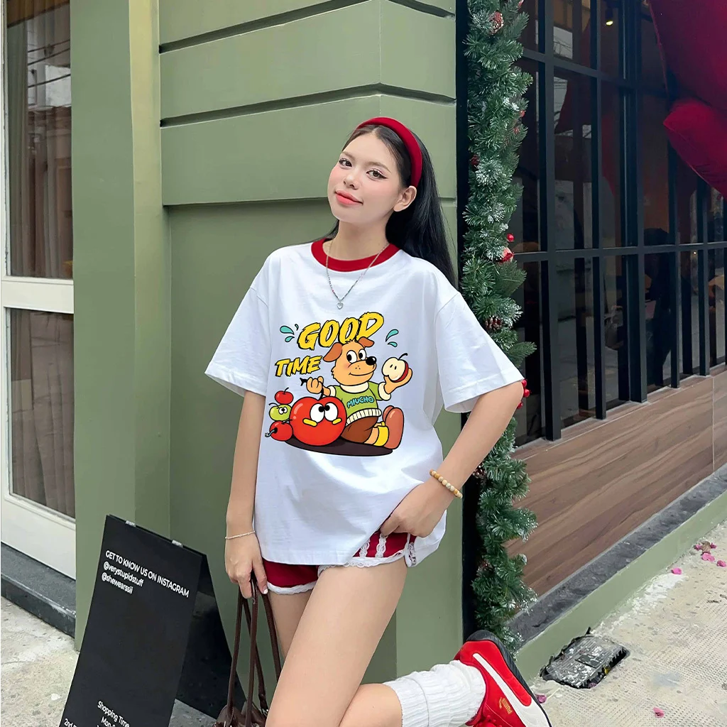 Áo thun boxy phối cổ Gấu táo đỏ Miucho 3153_thumbnail_2