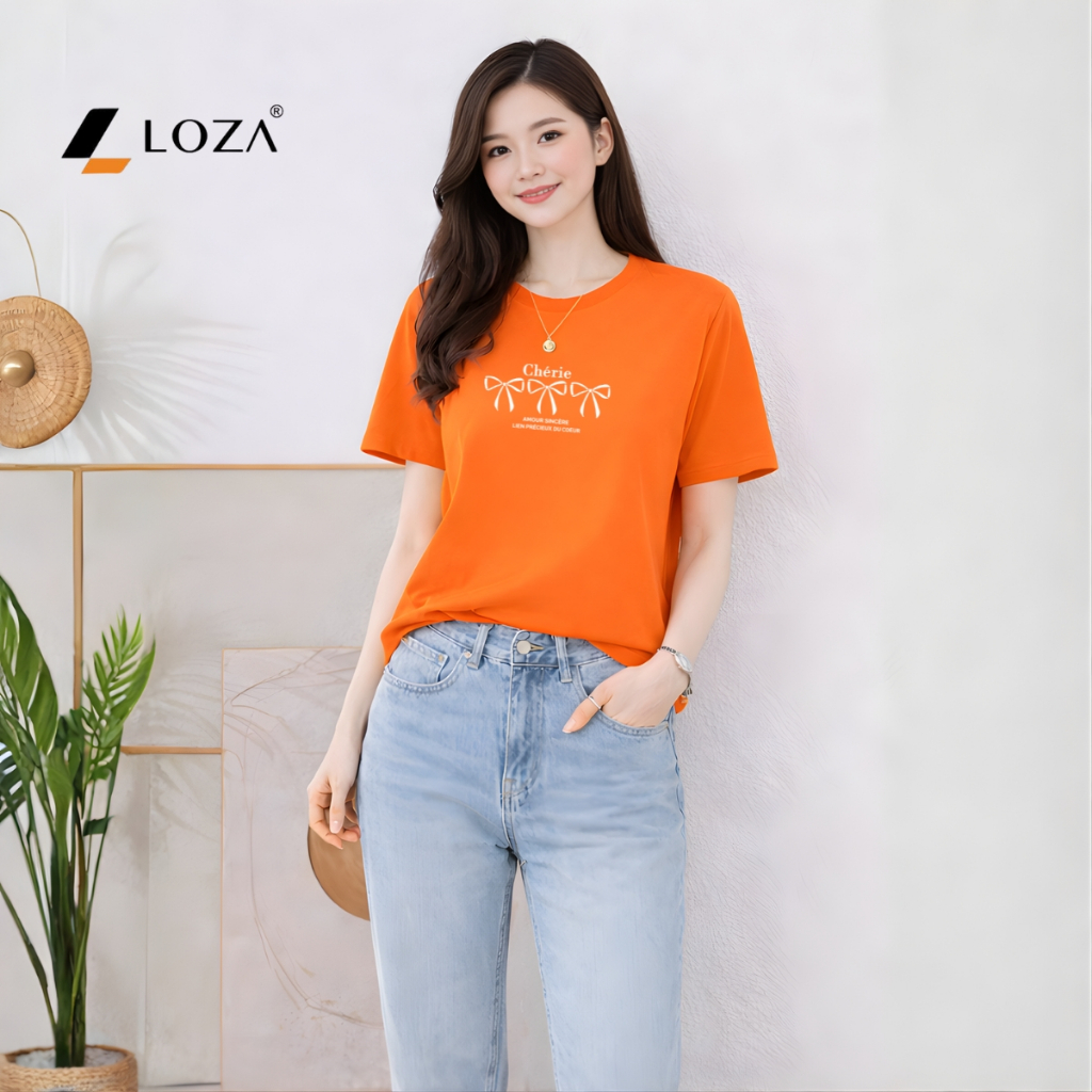 [Form rộng] Áo phông nữ dáng rộng hình nơ và chữ Chérie - Loza RT8453_thumbnail_3