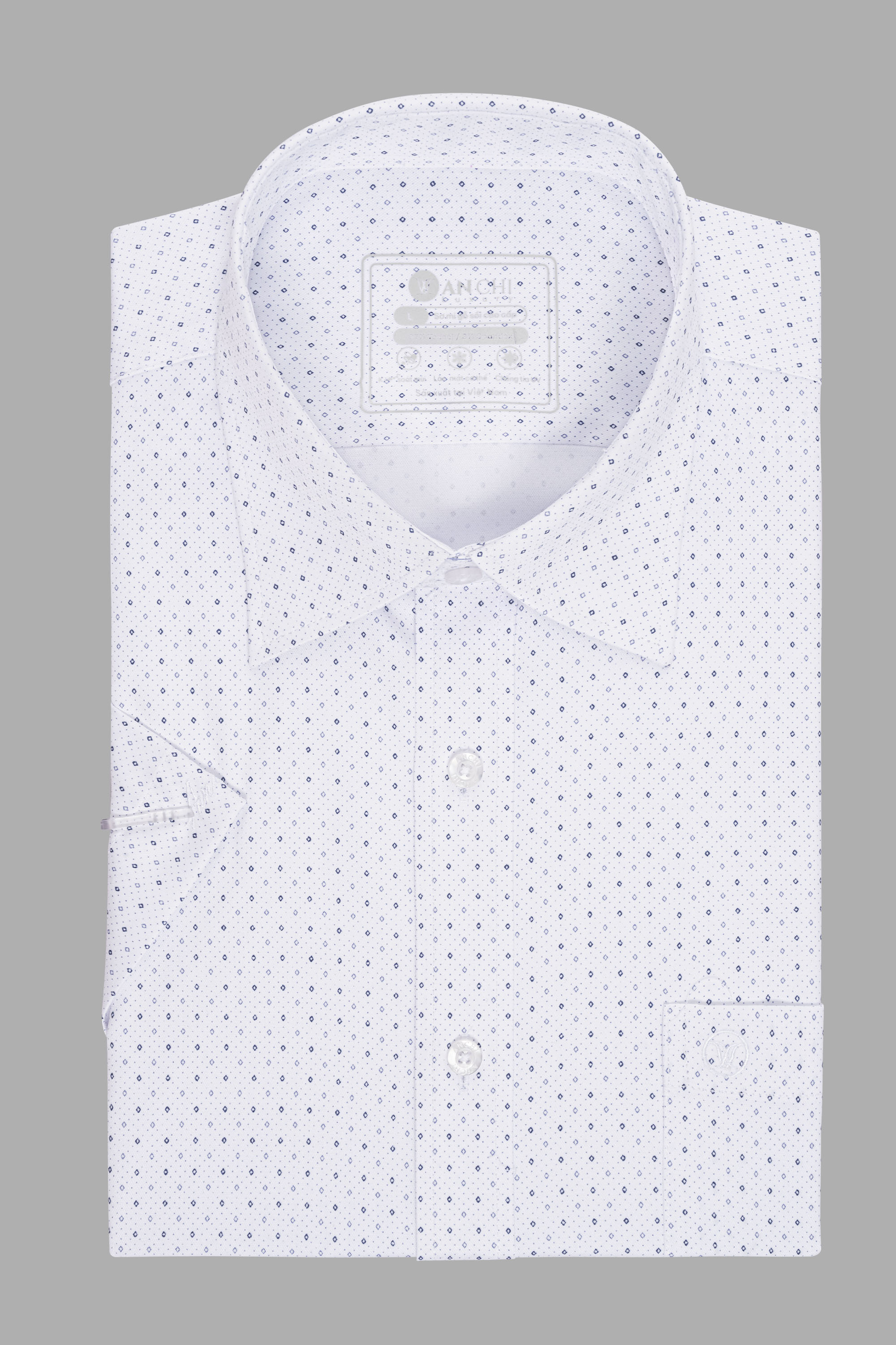 Sơ Mi Cộc Tay Họa Tiết Nam Trung Niên ANCHI Chất Liệu Sợi Sồi Cao Cấp Phom Suông Vạt Ngang Màu Trắng Bi