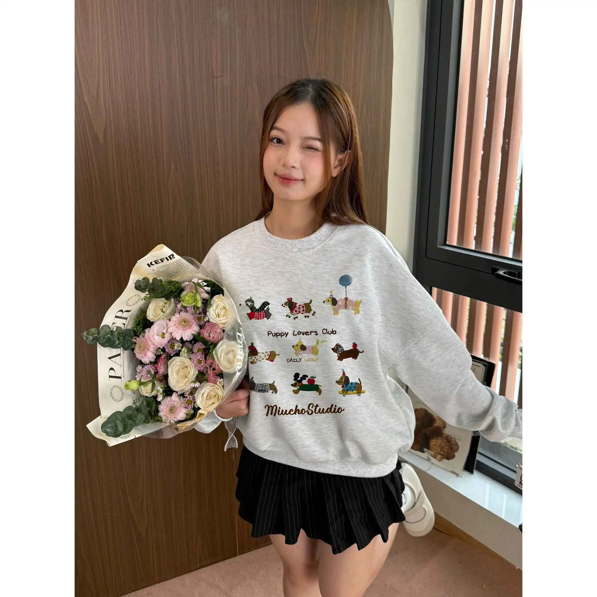 Áo Sweater form boxy Miucho nỉ 2 da dày dặn thoáng mát thoải mái Puppy lovers club in mix 2819_thumbnail_7