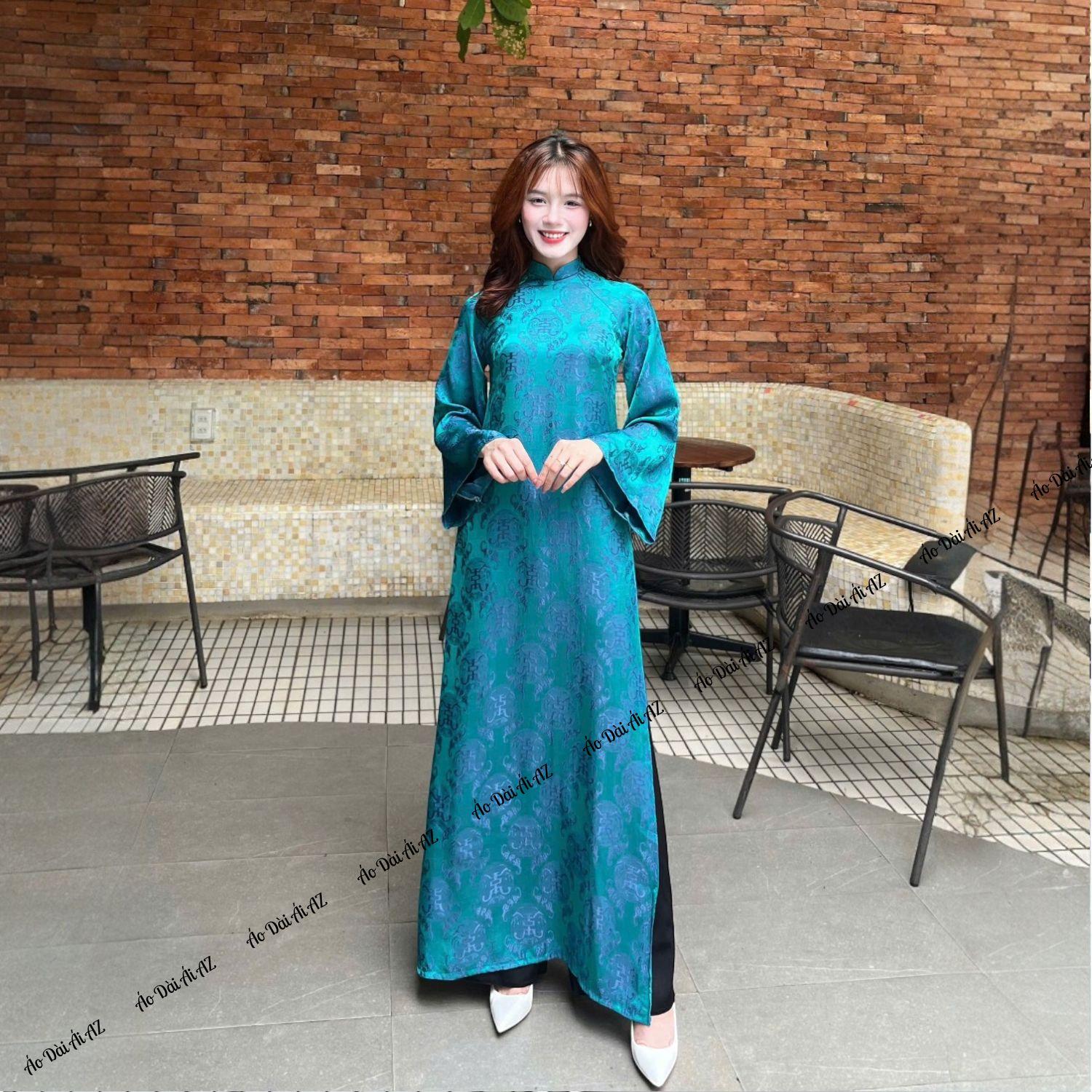 Áo Dài Cách Tân Nữ Dáng Suông Tơ Hoa Tay Dài Giả Cổ Phục Mặc Tết MM02_thumbnail_5