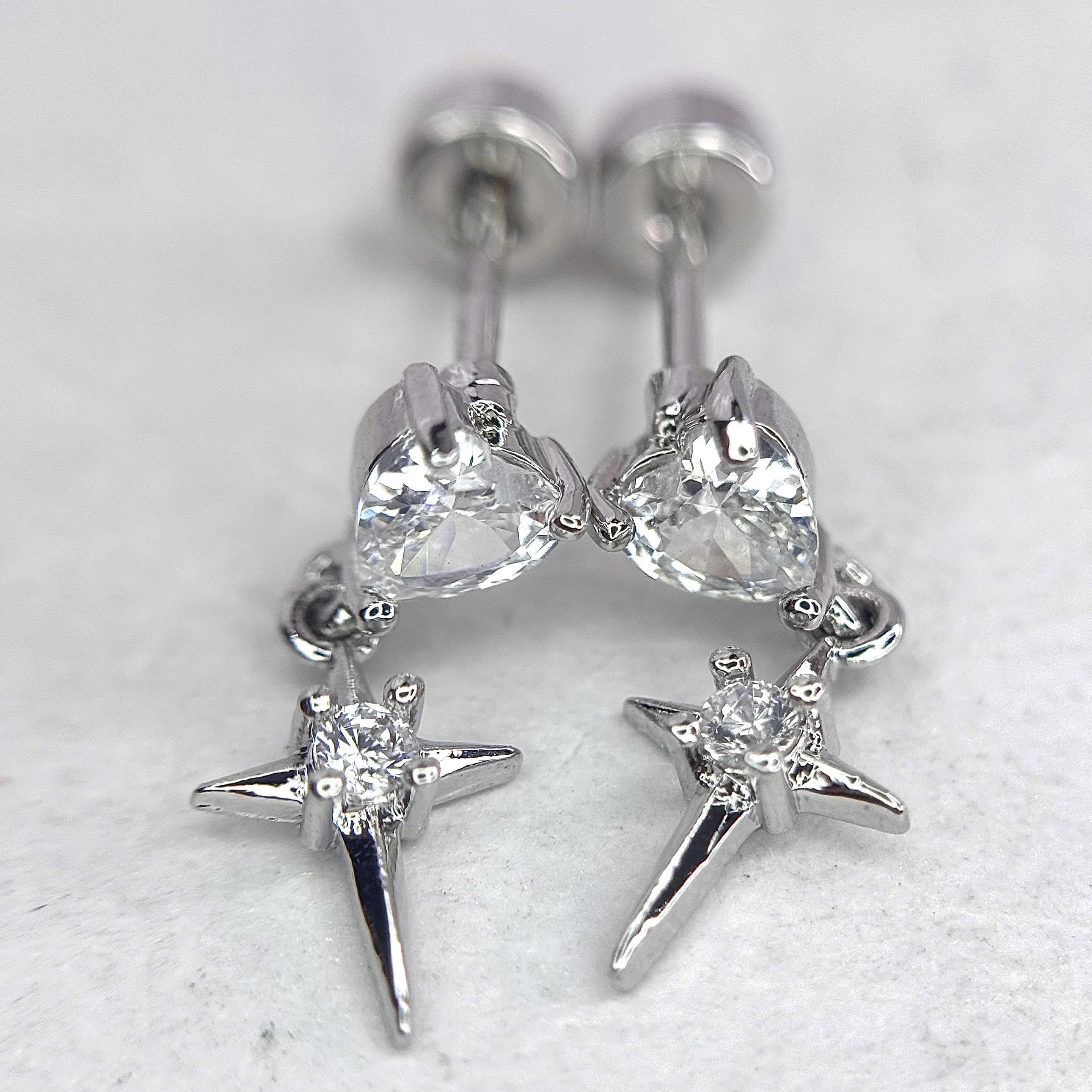 Khuyên kiểu tim đá thánh giá rơi bi