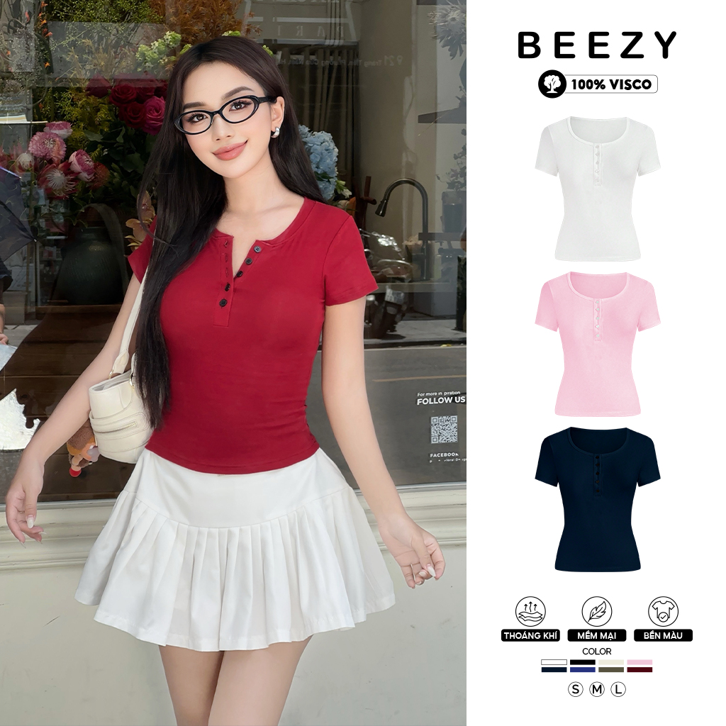 Áo thun trơn form ôm body cổ nút Beezy vải visco 4 chiều cao cấp thoáng mát
