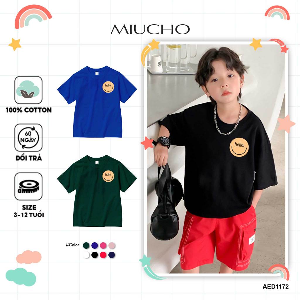Áo thun cho bé gái form rộng basic AED1172 Miucho Kid tay ngắn cổ tròn in artwork
