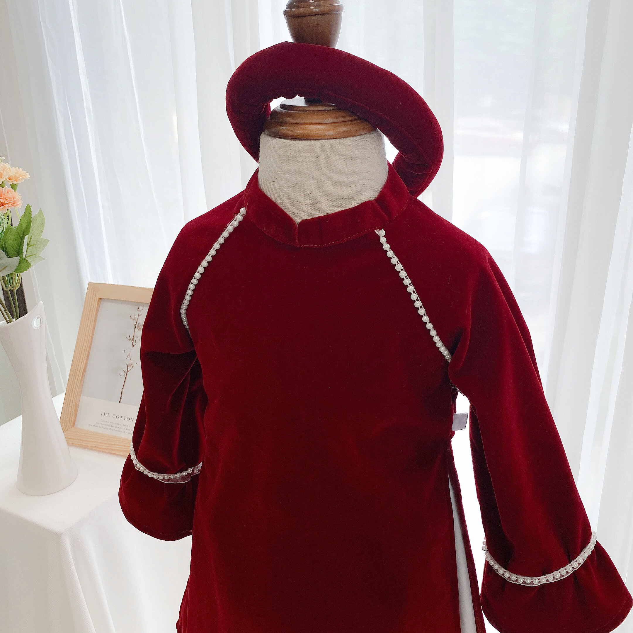 Set áo dài phối ngọc kèm quần và mấn_thumbnail_5