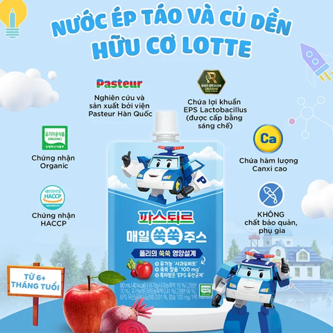 Nước ép táo và củ dền hữu cơ Lotte tăng chiều cao