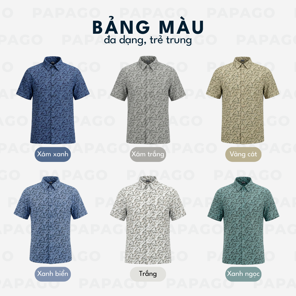 Áo sơ mi nam trung niên PAPAGO tay ngắn vải kate màu trơn_thumbnail_1