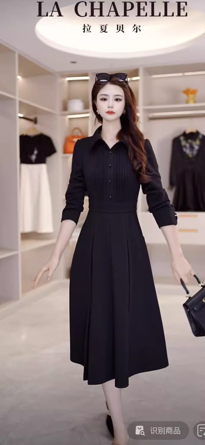 15817-Đầm xoè  đen tay dài tà váy xếp ly ( voan, lót)_thumbnail_1
