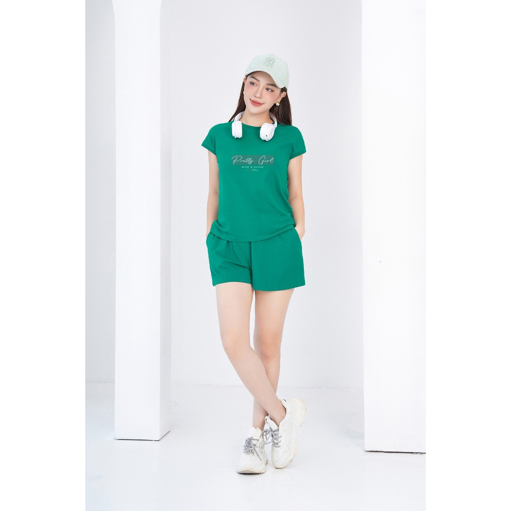 [Form Vừa] Set đồ nữ (áo thun tay hến dáng vừa + quần đùi) cotton tay hến in chữ Pretty Girl - Bộ đồ nữ LOZA - BH6299_thumbnail_3