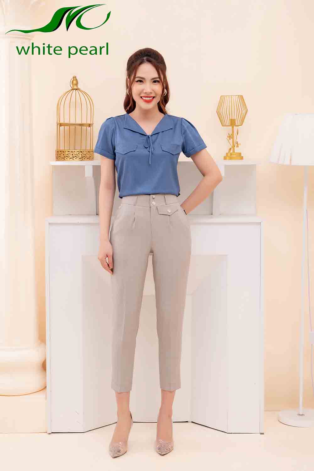 Quần baggy dáng dài 2 cúc có nắp túi giả thời trang công sở cao cấp White Pearl_thumbnail_0