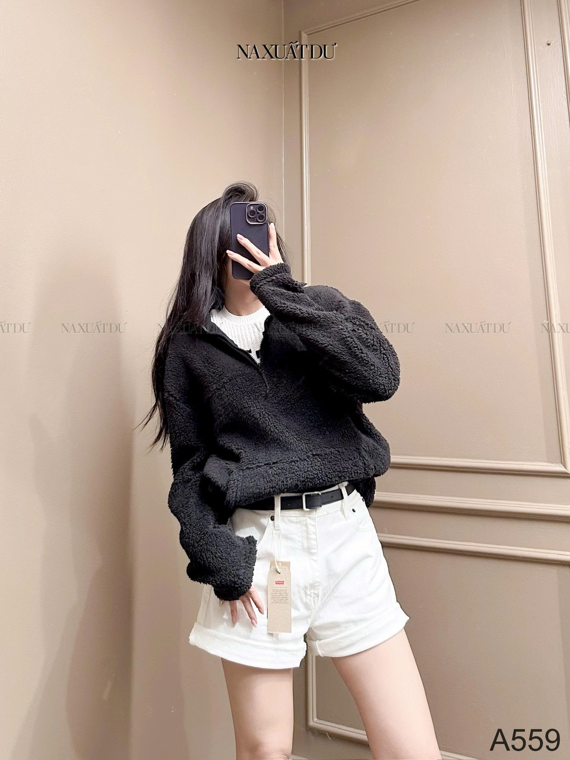 Set 2 Áo lông cổ có dây kéo unisex 