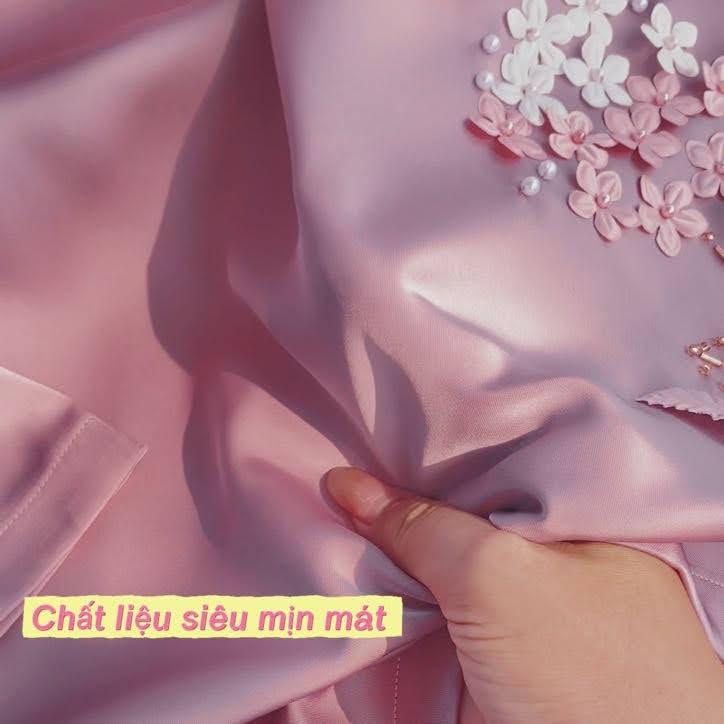 GUMOM - Áo Kiểu Trung Niên U50 U60 Cao Cấp Cổ Tròn Tay Lỡ Thêu Hoa Đính Nút Sang Trọng Cho Nữ - Women Nhung Kem Xanh Nho Tua Rua Top Voi_thumbnail_2