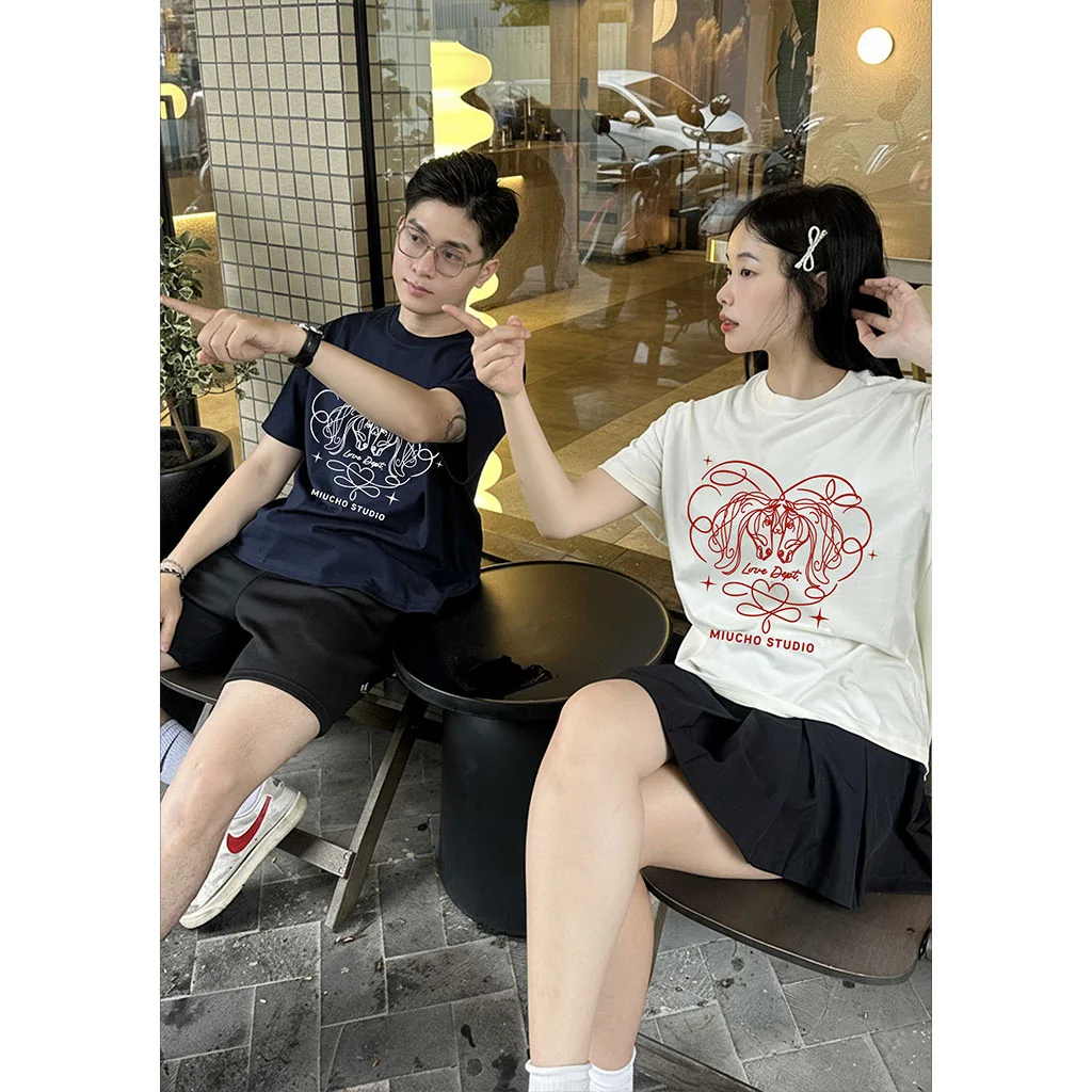 Áo thun couple cặp đôi form boxy Miucho vải thoáng mát trái tim dễ thương Tết in mix 2904_thumbnail_7