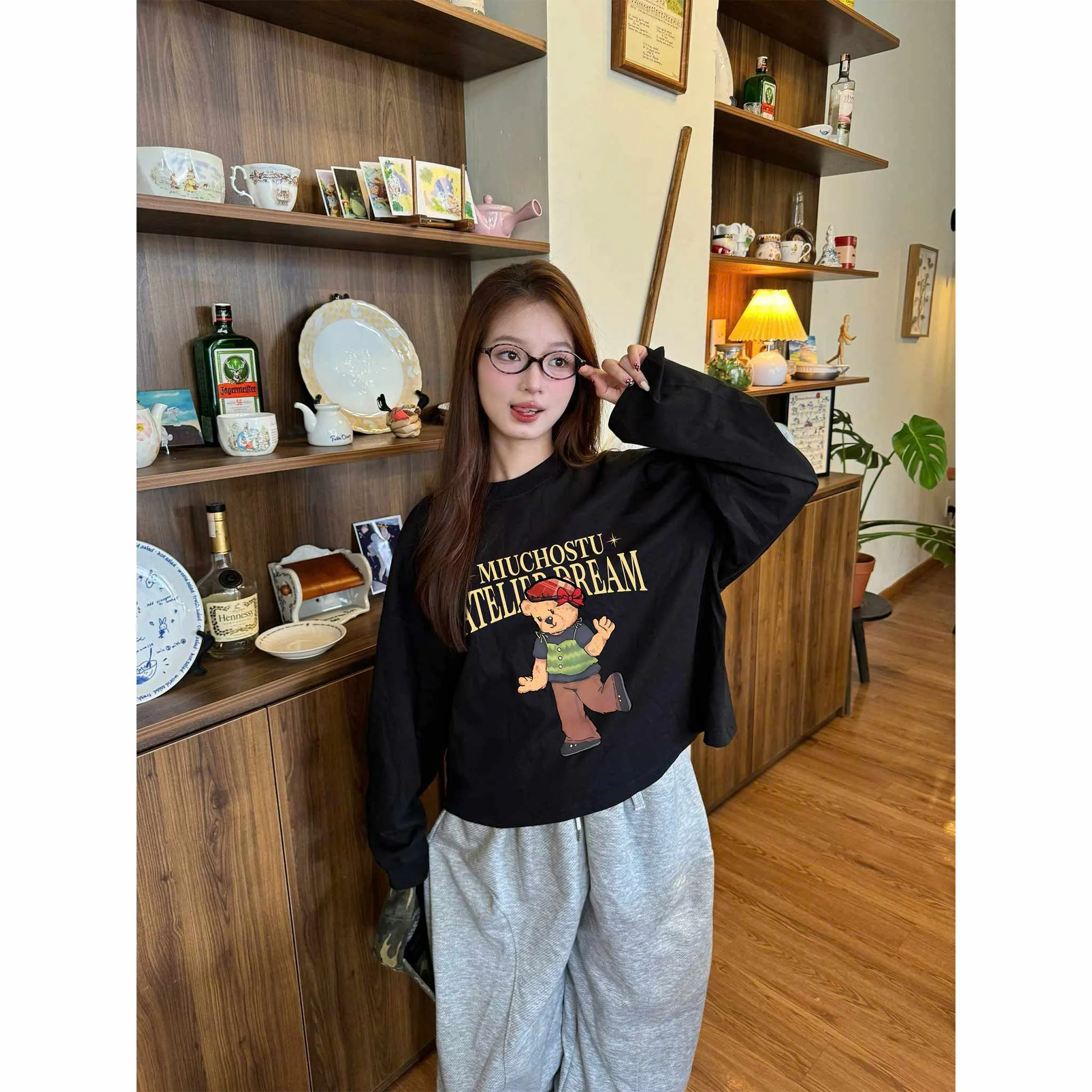 Áo thun boxy unisex Miucho tay dài cổ tròn vải cotton thoáng mát dày dặn hình gấu bông in mix 2658_thumbnail_6