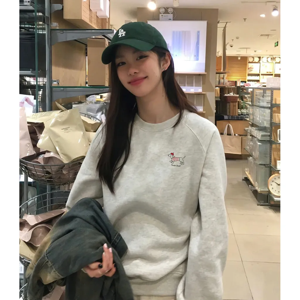 Áo sweater form boxy basic dễ phối 2620 Miucho vải nỉ bông thoáng mát tay dài cổ tròn in mix_thumbnail_4