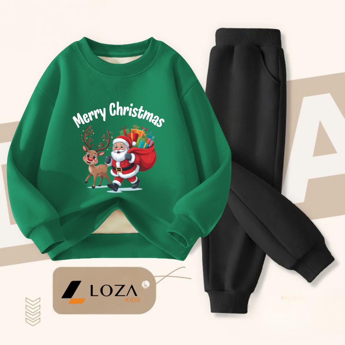 Bộ nỉ bé trai, bé gái hình Merry Christmas ông già Noel và chú tuần lộc - Loza Kids BI486_thumbnail_1