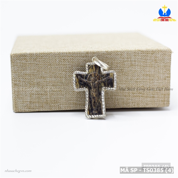 Mặt dây chuyền Thánh giá gỗ trầm hương bọc bạc ta TRAM12 (3x2.5cm)_thumbnail_1