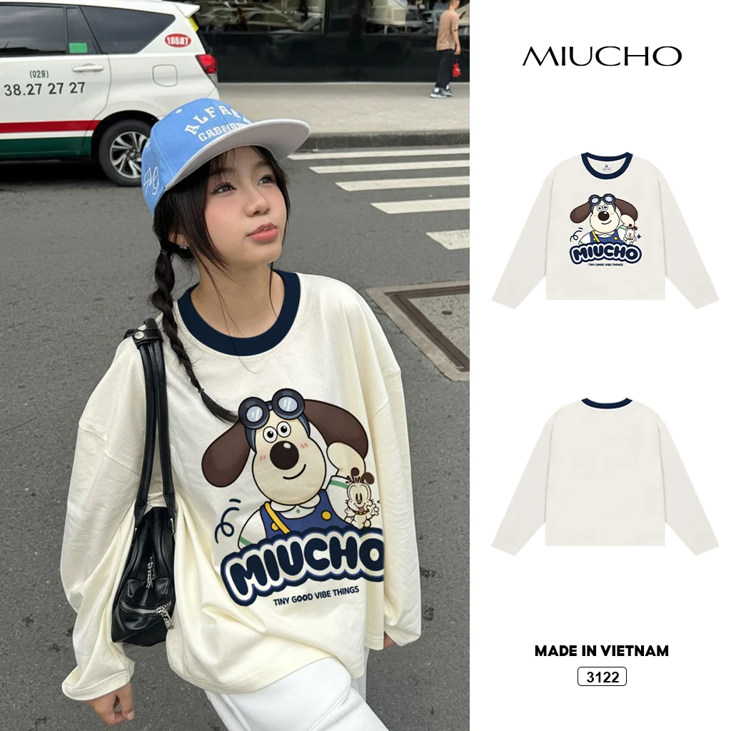 Áo thun boxy tay dài phối cổ Miucho 3122