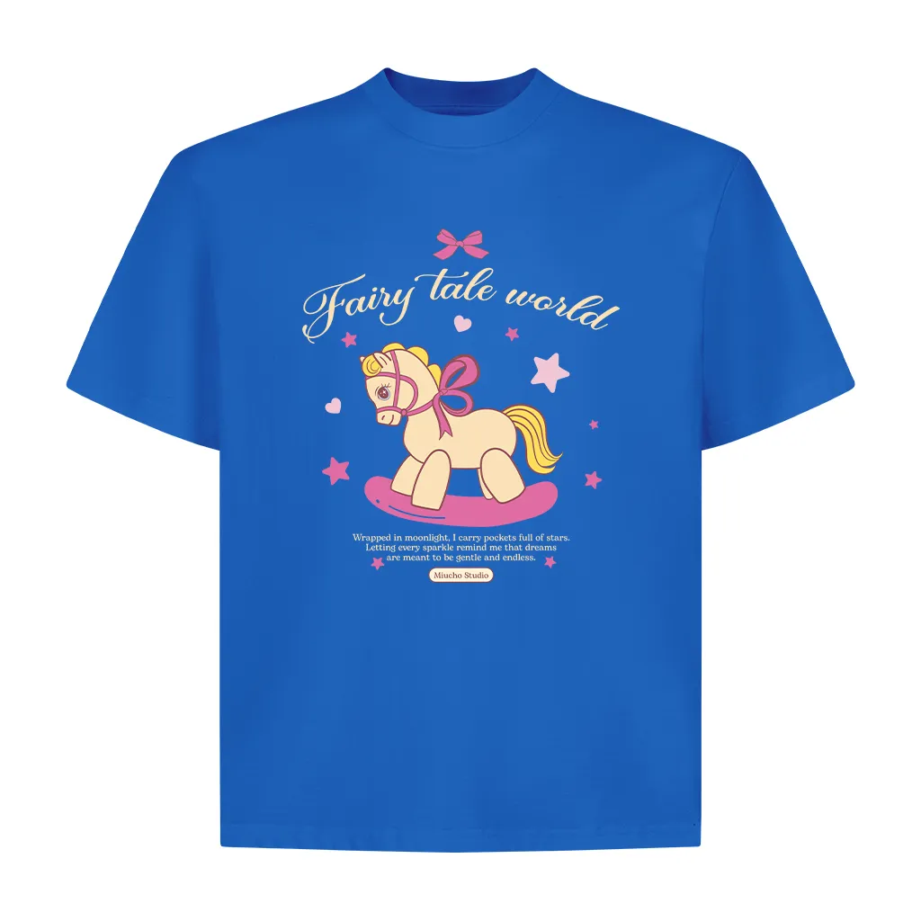 Áo thun nữ form boxy hình ngựa gỗ dễ thương 2617 Miucho vải cotton 2c thoáng mát dày dặn in mix