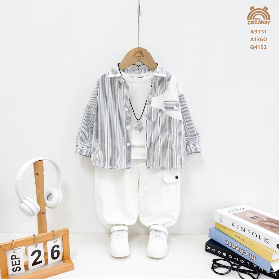 Áo dài kẻ XANH sơ mi vạt ngực trắng_thumbnail_2