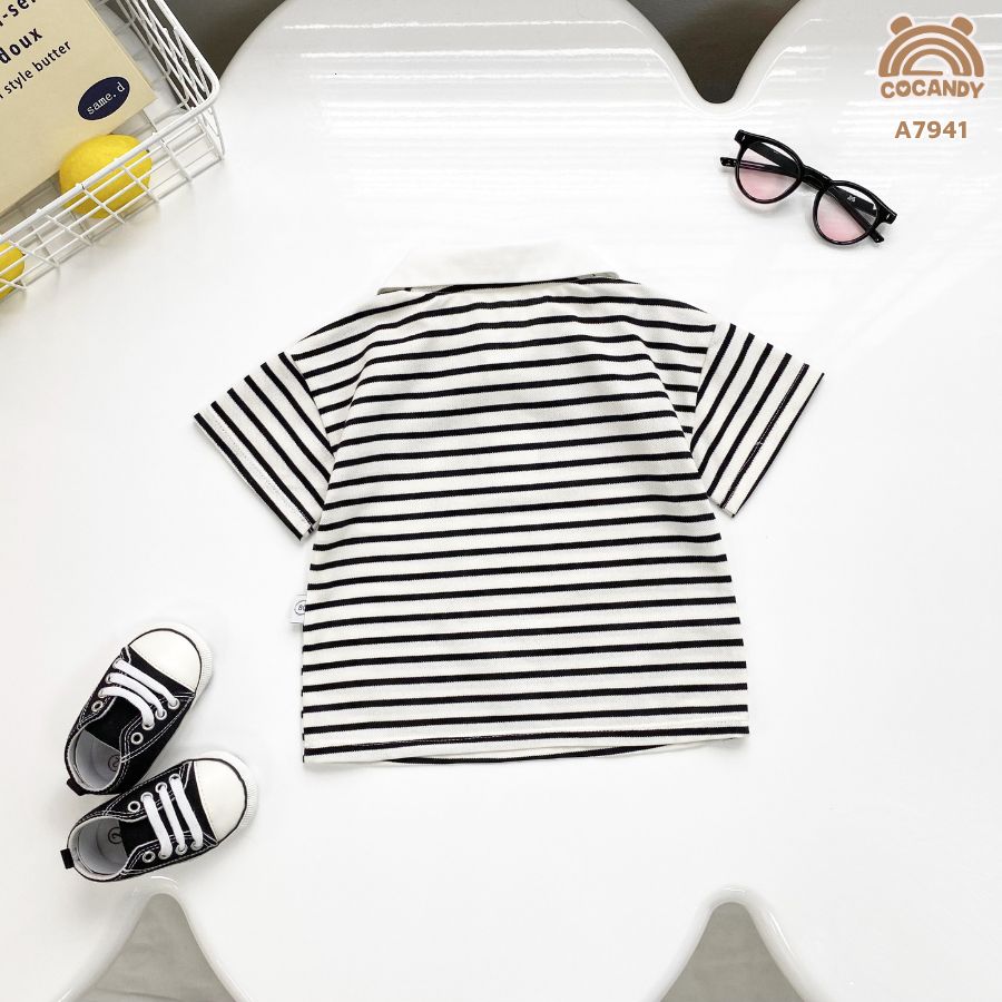 Áo cộc kẻ ĐEN cổ bẻ phối túi ngực CCD_thumbnail_4