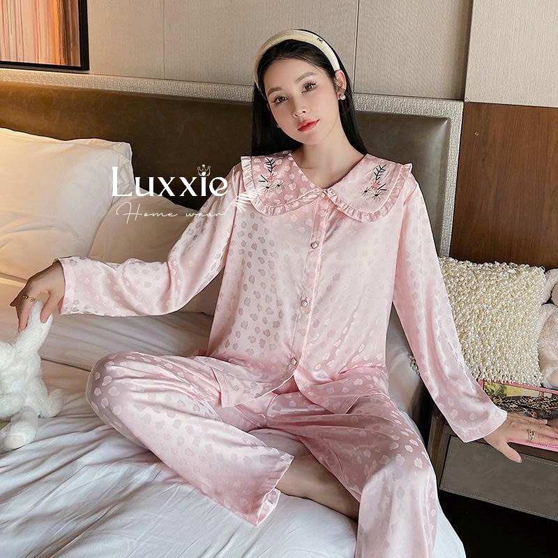LEDAI19 Pijama lụa gấm hồng cổ thêu hoa_thumbnail_2