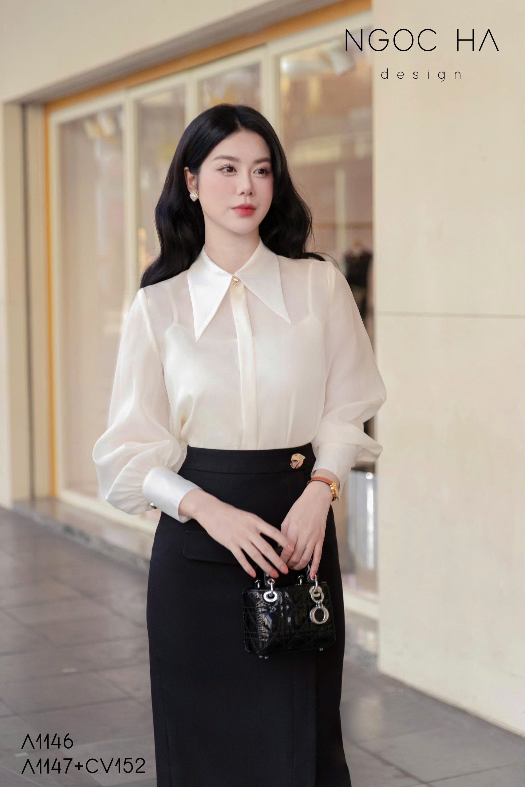 Malisa Top_ Áo Sơ Mi Tơ Mix Cúc Kim Loại A1147_thumbnail_2