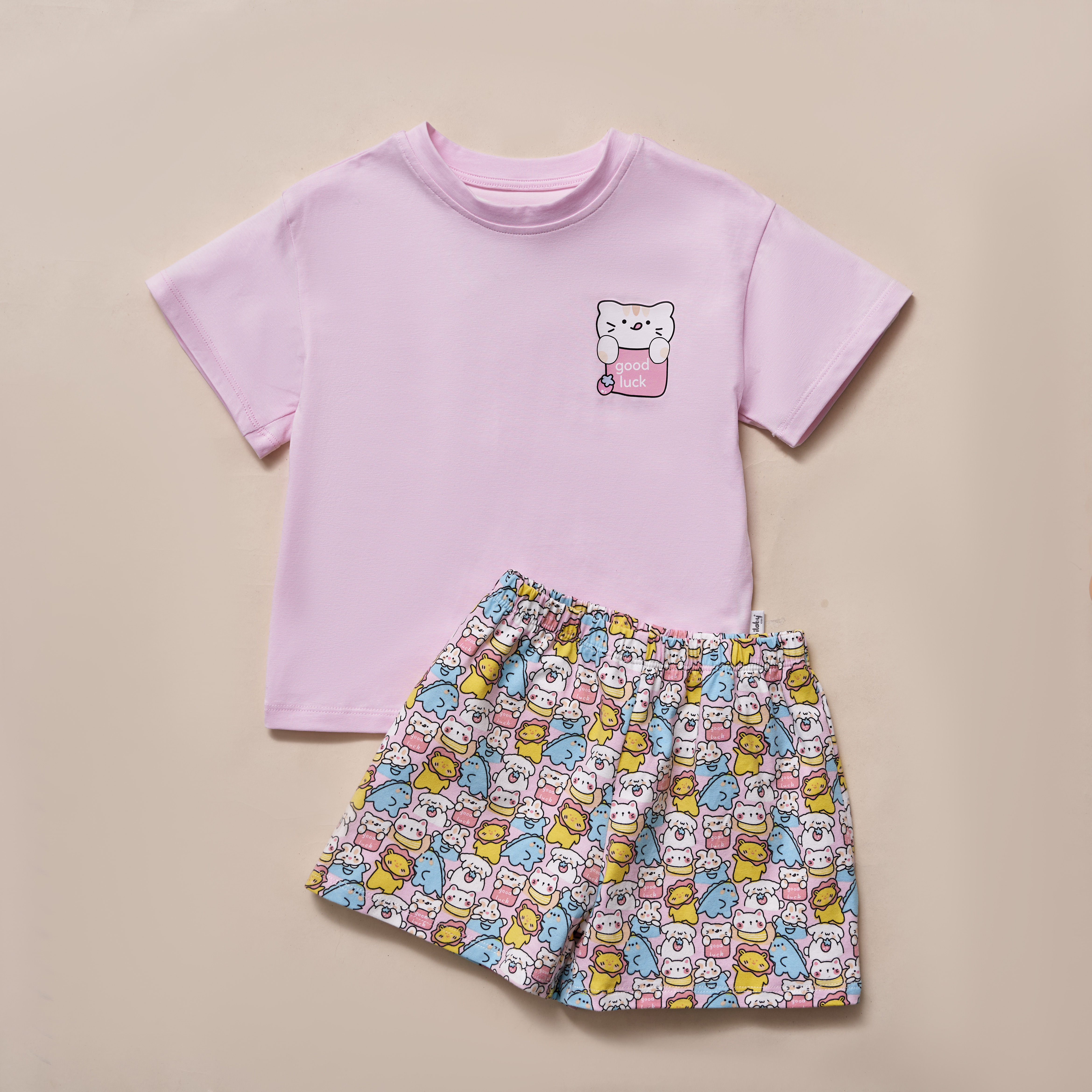 Bộ thun áo in hình mèo túi