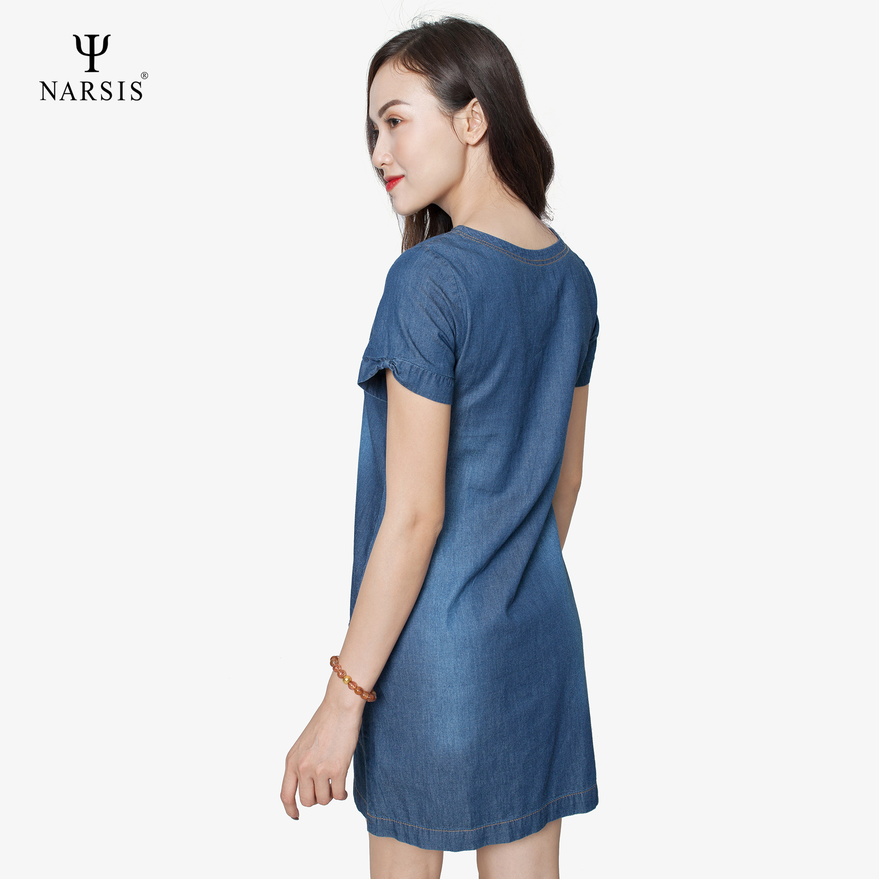 ĐẦM JEAN CỔ V TAY NƠ B8001 NARSIS CHẤT LIỆU JEAN BỀN BỈ, CÁ TÍNH, TRẺ TRUNG, THỜI TRANG_thumbnail_6